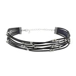 El Regalo Bohemia Layered Choker Necklace- Gothic Black Suede Leather Collar Choker with Silver Beads Multilayer Necklace for Women & Girls