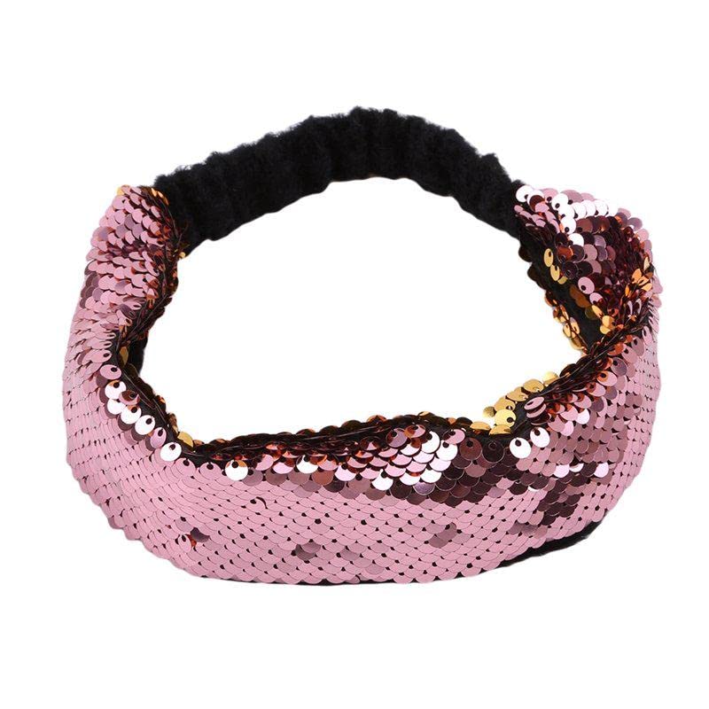 El Regalo 1 PC Reversible Sequins Stretchy Glittery Fashion Headbands for Teen Girls & Women (Pink/Silver)
