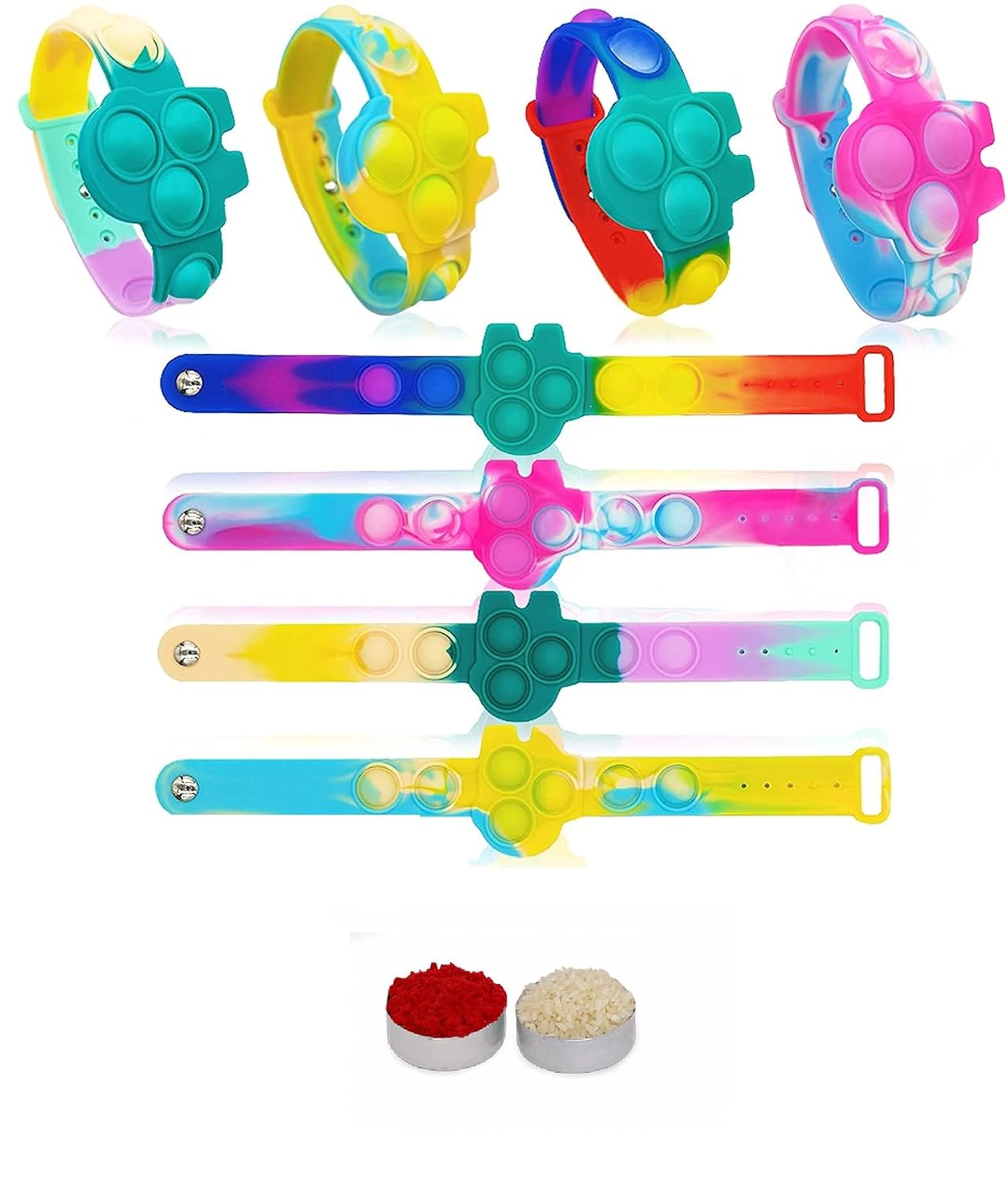 El Regalo 4PCs Pop It Rakhi Band for Kids - Kids Bracelet Rakhi for Little Brother/ Sister with Message Card, Roli Chawal Shagun in Rakhi Gift Box