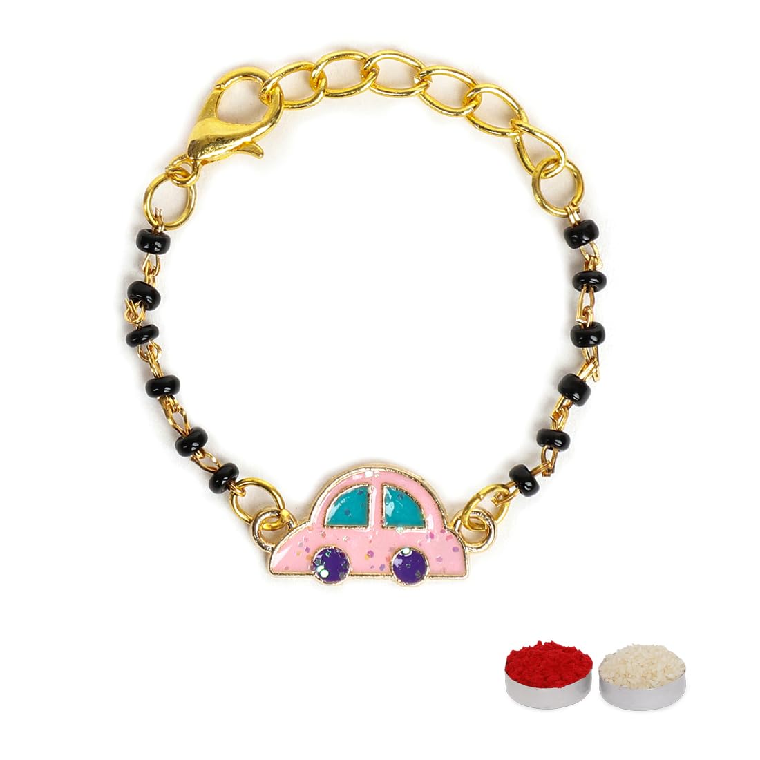 El Regalo 1PC Cute Kids Nazaria Rakhi for Little Brother - Kids Chrams Nazaria Rakhis for Babies/Toddlers with Roli Chawal, Rakhi Message Card in Rakhi Gift Box (Pink Car Nazaria)