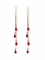 El Regalo Modern Threader Earrings for Women | Long Chain Dangler Earrings with Crystal & Stone Drops | Western Tassel Earrings for Girls | Party Sui Dhaga Thread Earrings (Red Threader)