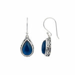 El Regalo Small Vintage Teardrop Earrings for Girls & Women- Elegant Filigree Carved Boho Dangle Earrings, Cut Stone Drop Earrings, Jewelry Gift (Blue)