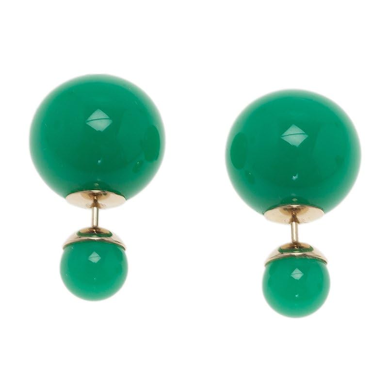 El Regalo Front/Back Green Gold Tone Beads Jacket Earrings- Jade/Emerald-Colored Beads Earrings for Women/Girls