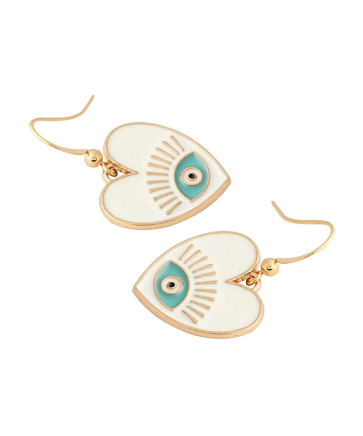 El Regalo 1 Pair Heart Evil Eye Enameled Hook Earrings - Dainty Evil Eye Hypoallergenic Heart Earrings for Girls & Women (White Heart Evil Eye)