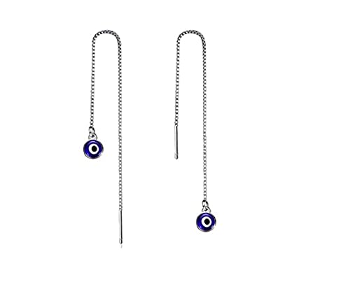 El Regalo Evil Eye Threader Earrings for Girls & Women | Blue Evil Eye Threader Long Drop Ear Line Dangle Earrings for Girls & Women