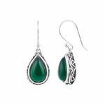 El Regalo Small Vintage Teardrop Earrings for Girls & Women- Elegant Filigree Carved Boho Dangle Earrings, Cut Stone Drop Earrings, Jewelry Gift (Green)