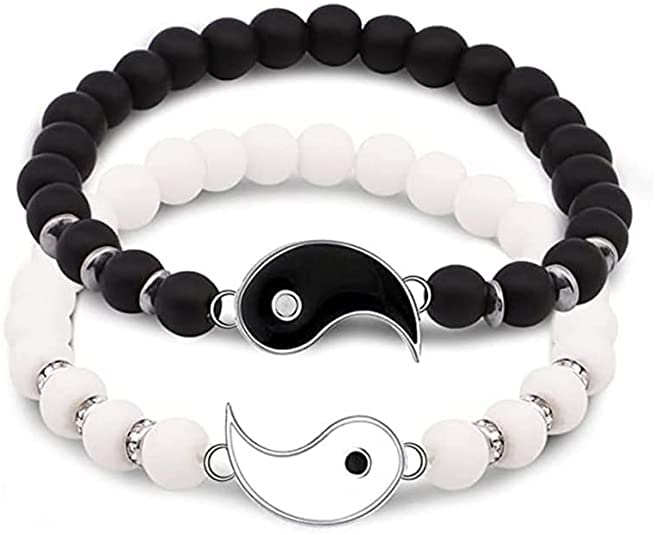El Regalo 2 PCs Natural Stone Beads Stretchable Bracelets for Best Friends/Couples/Besties BFF Boyfriend Girlfriend