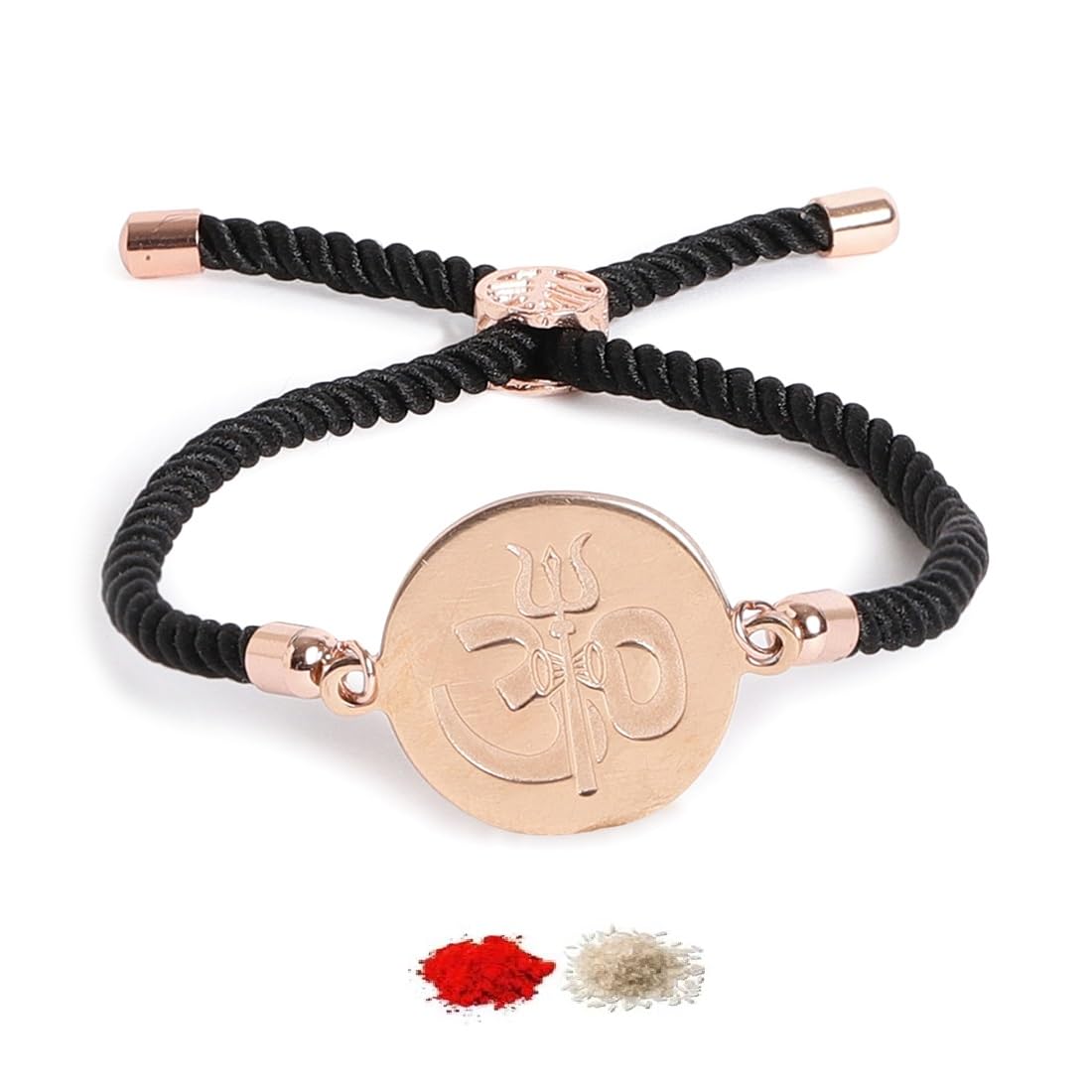 El Regalo 1 PC Stainless Steel OM/Aum Rakhi for Brother - Anti Tarnish Adjustable Rakhi Bracelet for Bhai/Bhatija- Comes with Message Card, Roli-Chawal & Rakhi Box (Rose Gold OM Rakhi)