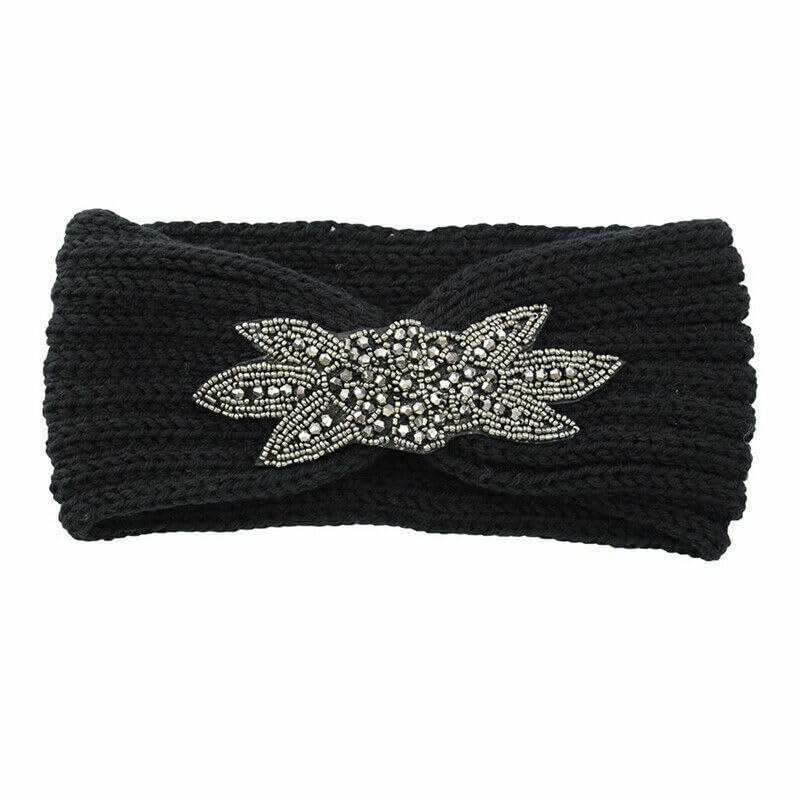 El Regalo 1 PC Winter Knitted Sequin Flower Headband Ear Warmer for Girls & Women - Headwrap with 3D Sequin flower- Ear Warmer Hair Muffs Band | Winter Designer Headbands (Black)