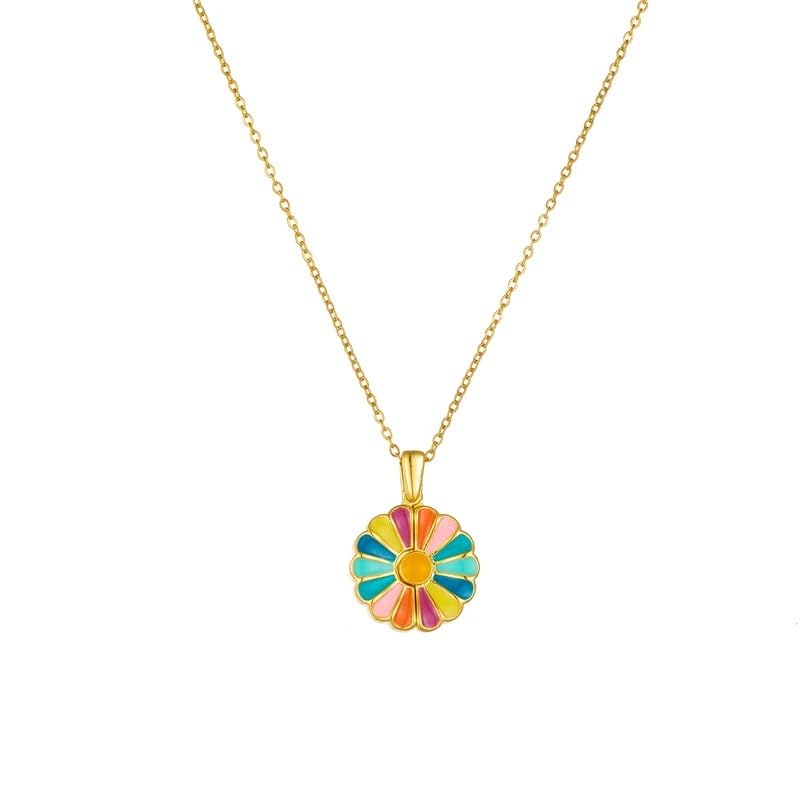 El Regalo Stainless Steel Openable Daisy Flower Pendant Necklace for Girls/Women- Anti Tarnish colorful oil dripping Daisy Necklace (Gold Multi)