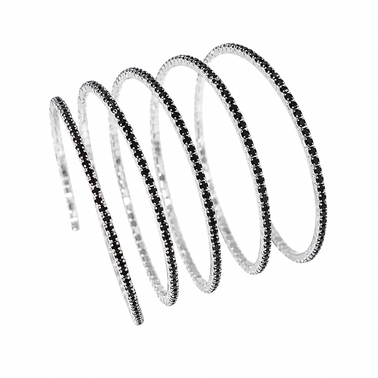 El Regalo Premium CZ Studded Layered Flexible Bracelet Cum Armlet for Women & Girls | Fancy Western Spiral Wrap Bracelet | Adjustable Crystal Stone Arm Cuff Bangle | Party, Wedding & Western Jewellery (Black-Silver)