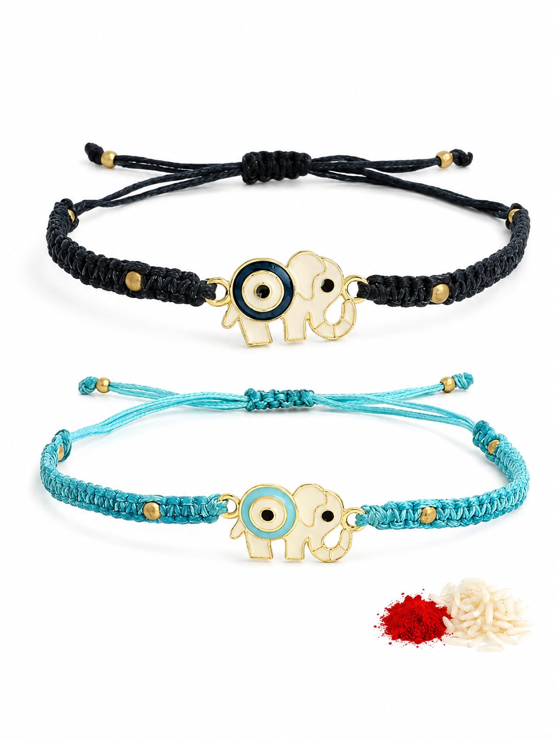 El Regalo 2PCs Rakhis for Brother- Evil Eye Rakhi Combo Set with 2 Rakhis, shagun Pack, Rakhi Message Card in Rakhi Gift Box (Option-5)