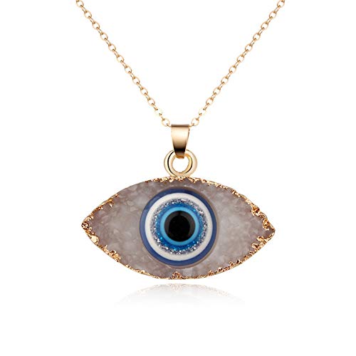 El Regalo Evil Eye Druzy Evil Eye Modern Pendant Necklace for Girls & Women (White)
