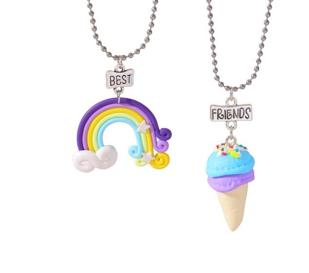 El Regalo 2 PCs Cute Best Friend BFF Colorful Chain Necklaces Set for Kids/Girls/Besties/Soul Sisters- Rainbow, Ice-Cream, Unicorn, Baloon, Candy Charms Pendant Necklaces Set for 2 (Option-1)