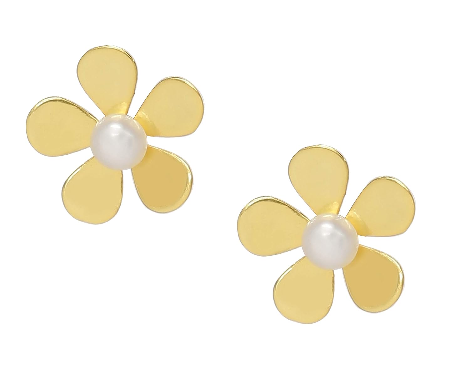 El Regalo Classy Natural Freshwater Pearls Flower Stud Earrings for Women and Girls- Valentines Day Gift for Girlfriend & Wife (Golden)