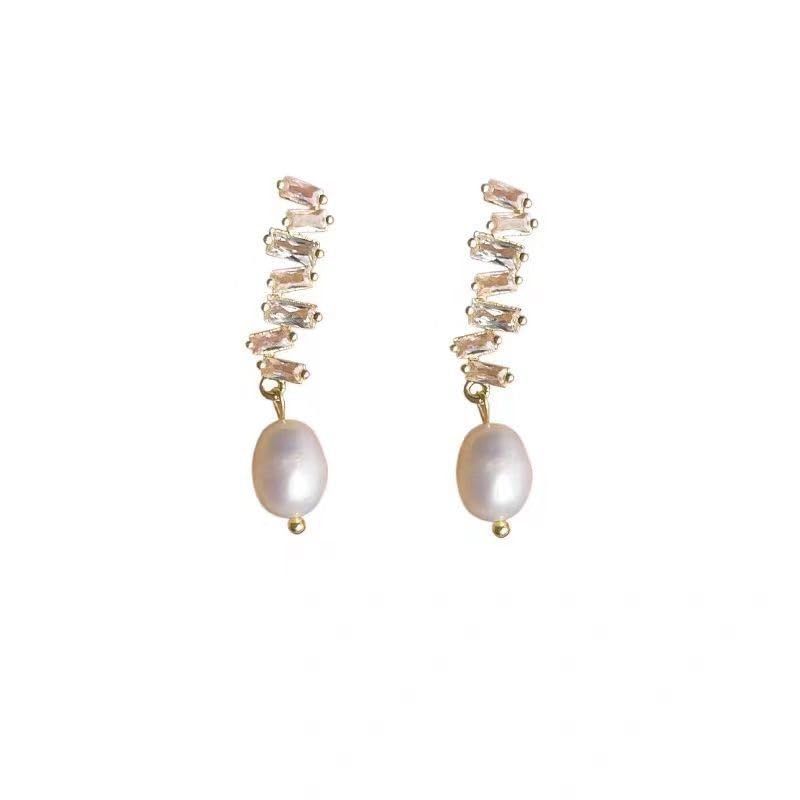 El Regalo Fancy Pearl Earrings- Pearl Zircon Inlaid Dangle Earrings for Girls & Women- Pearl Tassel Long Earrings (Zircon Pearl Studs)