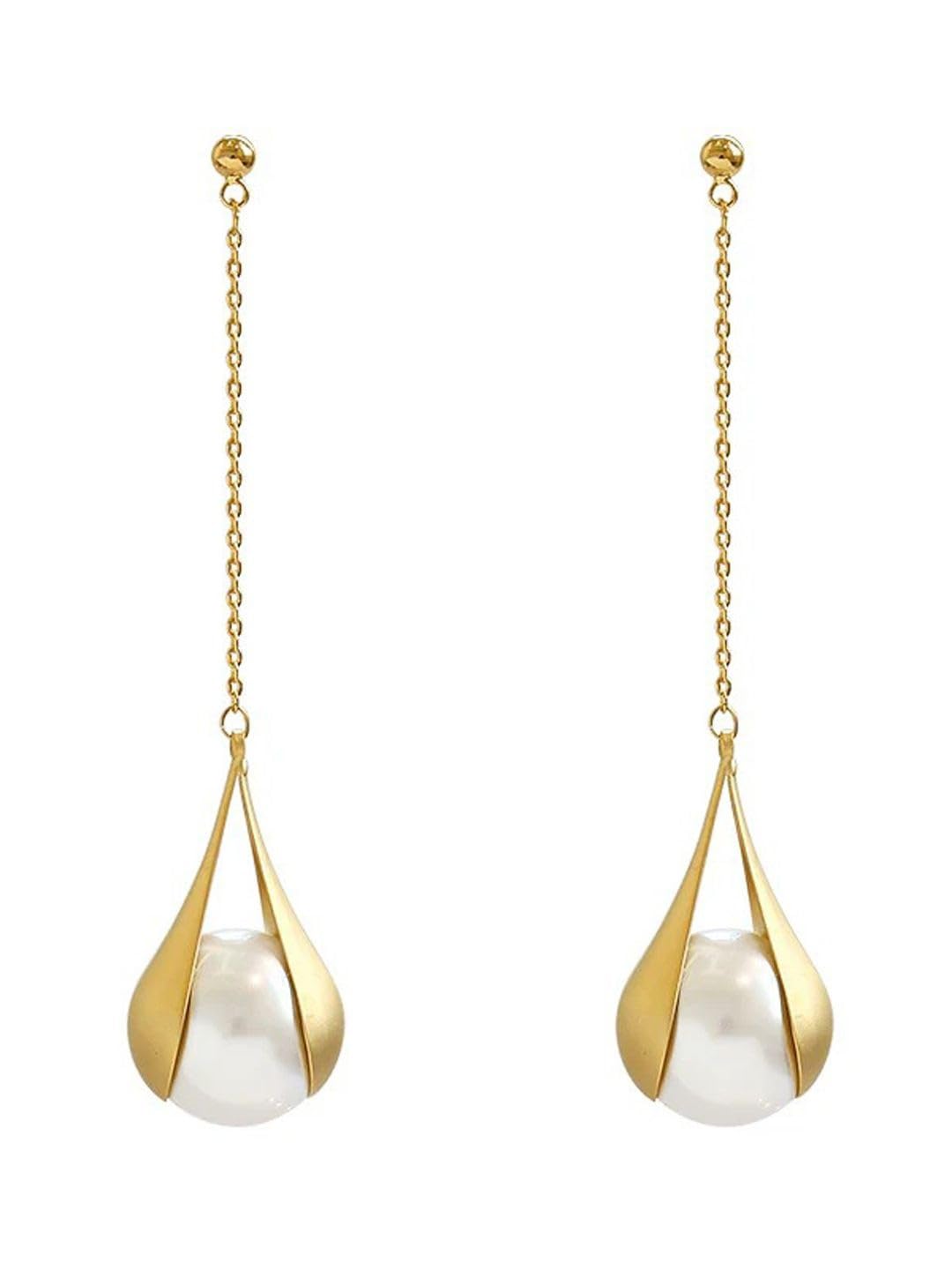 El Regalo Elegant Faux Pearl Earrings for Women - Elegant 18K Gold & Silver Plated Moti Jewelry Collection | Fancy Studs, Dainty Drops & Long Dangle Pearls Earrings for Girls (Style-2)