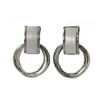 El Regalo Contemporary White Drop Hoop Stud Earrings- Modern Geometrical Fashio Earrings for Girls & Women (Silver)