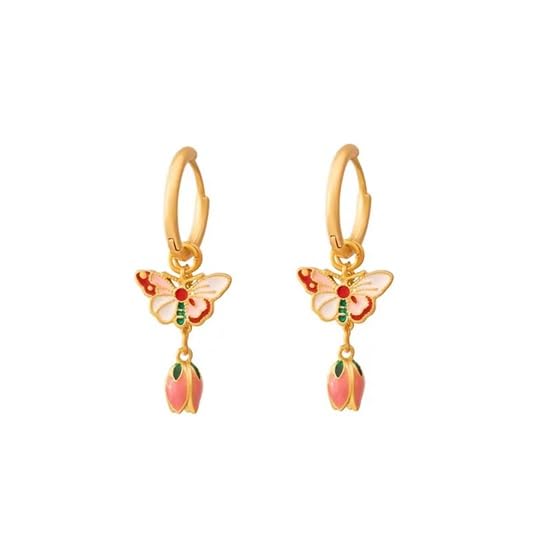 El Regalo Vintage Enamelled Floral & Butterfly Hoop Earrings for Women & Girls - Retro Colorful Tassel Drop Earrings, Gold Plated Hoops, Elegant Bohemian Fashion Jewelry Gift (Butterfly Flower Tassel)