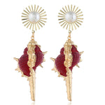 El Regalo Big & Bold Bohemian Pearl Shell Statement Earrings- Pearl Conch Shaped Beach Earrings, Lightweight & Exquisite (Magenta)