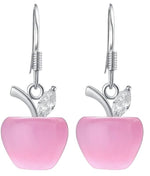 El Regalo Cute Pink Apple Drop Earrings for Women & Girls | Korean Style Aesthetic Earrings | CZ Studded Dangle Earrings | Trendy Party Fashion Jewellery