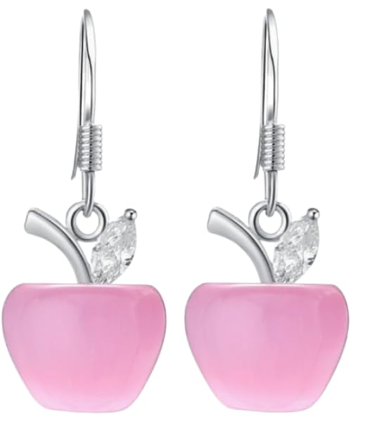 El Regalo Cute Pink Apple Drop Earrings for Women & Girls | Korean Style Aesthetic Earrings | CZ Studded Dangle Earrings | Trendy Party Fashion Jewellery