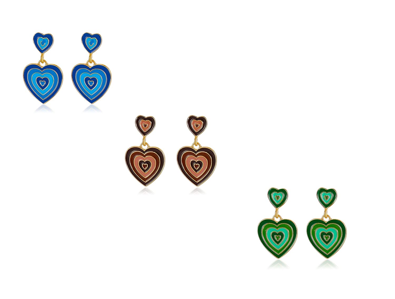 El Regalo 3 Pair Enameled Earrings Combo- Cute Gradient Color Heart-Flower- Yin Yang Hoop Earrings Set- Vintage Colorful Enamel Love Heart Dangle Drop Earring for Women Girl Teen (Option- 2)