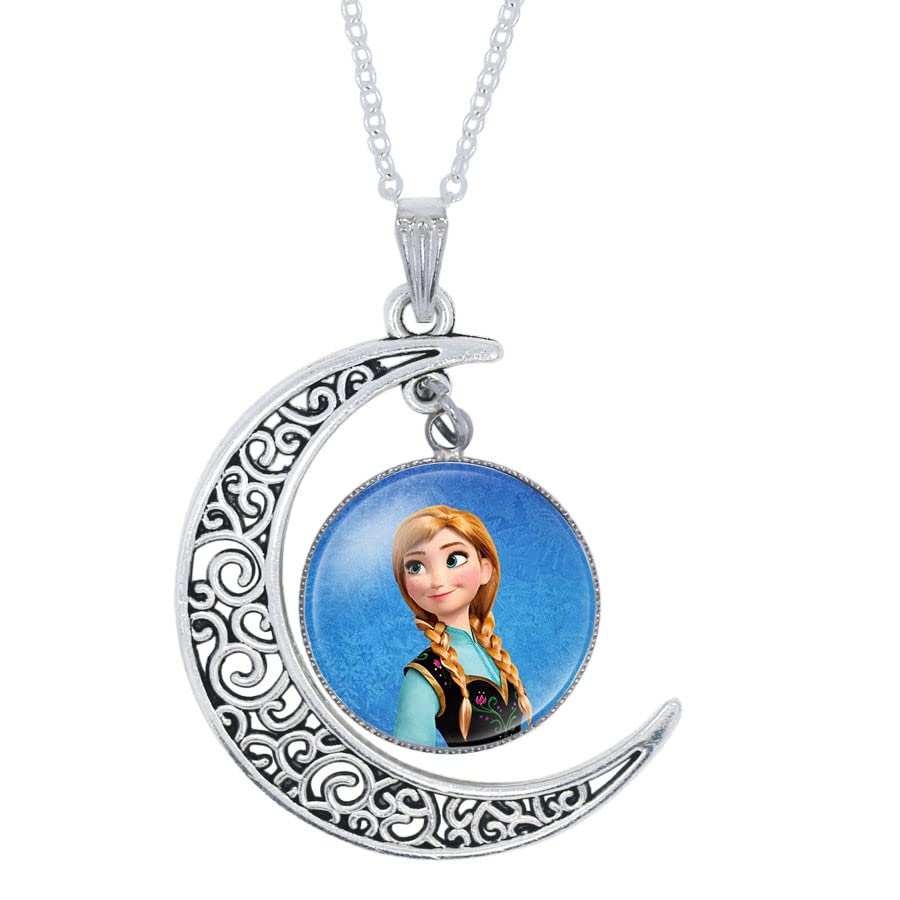 El Regalo Frozn Crescent Moon Ice Princess Ana El-sa Necklace for Kids/Girls (El-sa & Ana)
