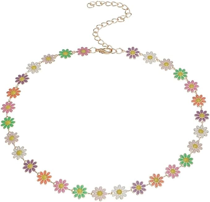 El Regalo Multicolored Flower Choker Necklace for Women/Colored Daisy Necklaces/Sunflower Necklaces for Women Summer Spring Necklaces- 1 PC Flower Beads Choker Necklace For Girls & Women