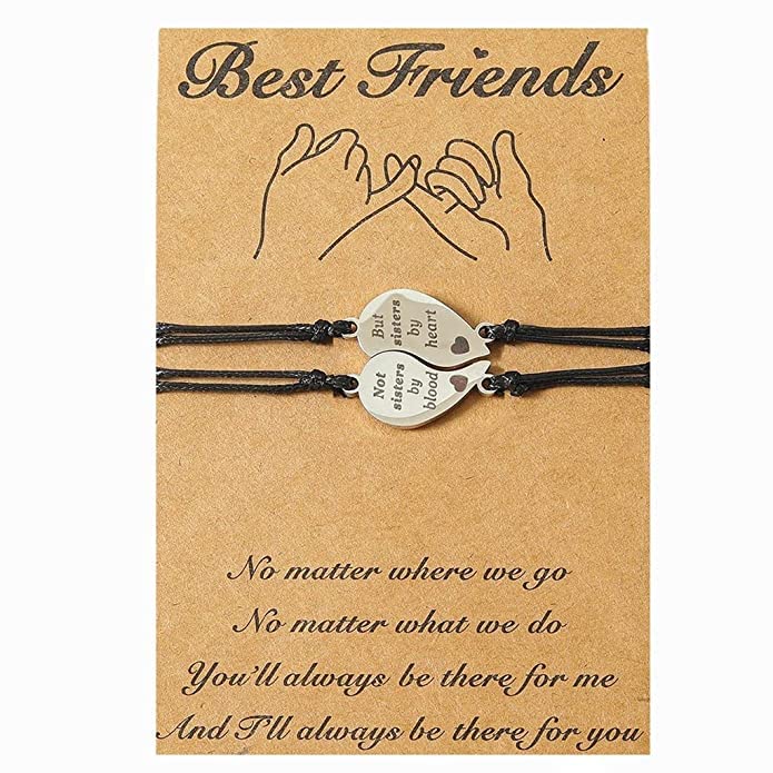 El Regalo 2PCs Best Friend Stainless Steel Not Sister by Blood But Sister by Heart Friendship Bracelet Set for Girls & Women