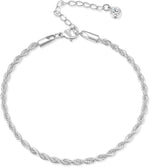 El Regalo 1PC Stainless Steel Twisted Rope Anklet- Anti-Tarnish, Waterproof Fashion 1 Leg Anklet/Ankle Bracelet for Girls & Women (Silver)