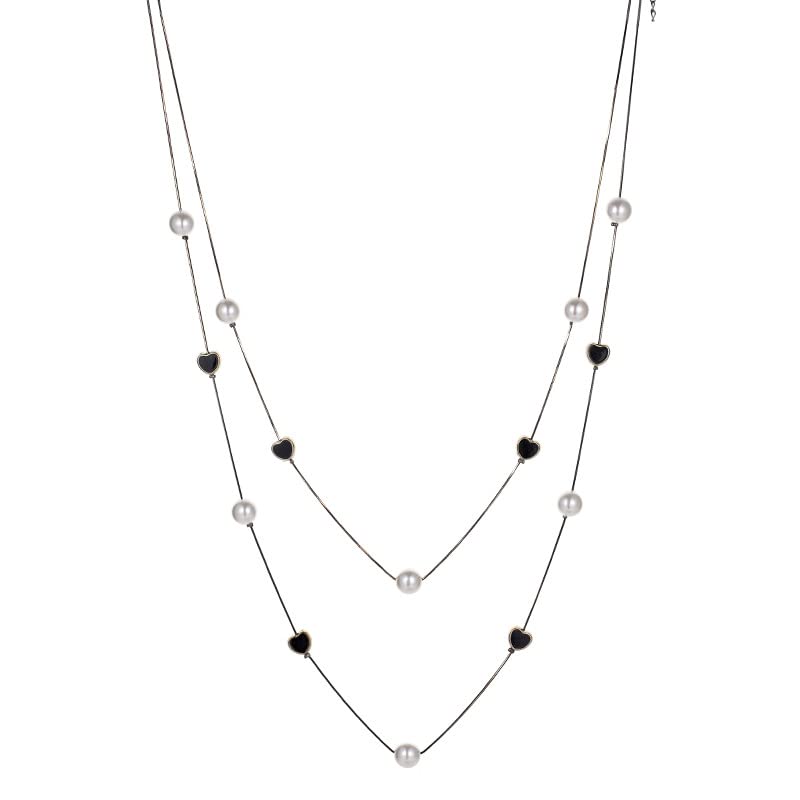 El Regalo Pearls Multilayer Long Necklace for Girls/Women- Elegant Long Sweater Chain Statement Pearls Necklace Jewelry Accessories Dressy Collocation (Pearl Heart Chain)