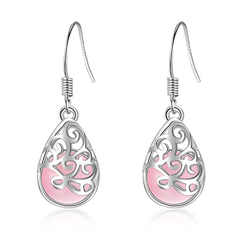 El Regalo Modern Opal Cat's Eye Drop Threader Earrings for Girls & Women - Perfect Valentines Day Gift for Her (Pink drop Hook)