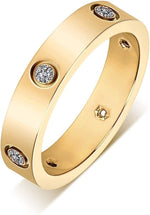 El Regalo Fashion Classic Titanium Steel Women Stacking Ring- Anti Tarnish/Waterproof Cubic Zirconia Stainless Steel Promise Ring for Girls & Women (Gold, 10)