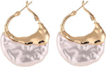 El Regalo Irregular Pearl Hoop Earrings for Women/Girls | Gold-Plated Textured Geometric Drop Earrings | Trendy Statement Fashion Jewellery for Western Outfits and Parties