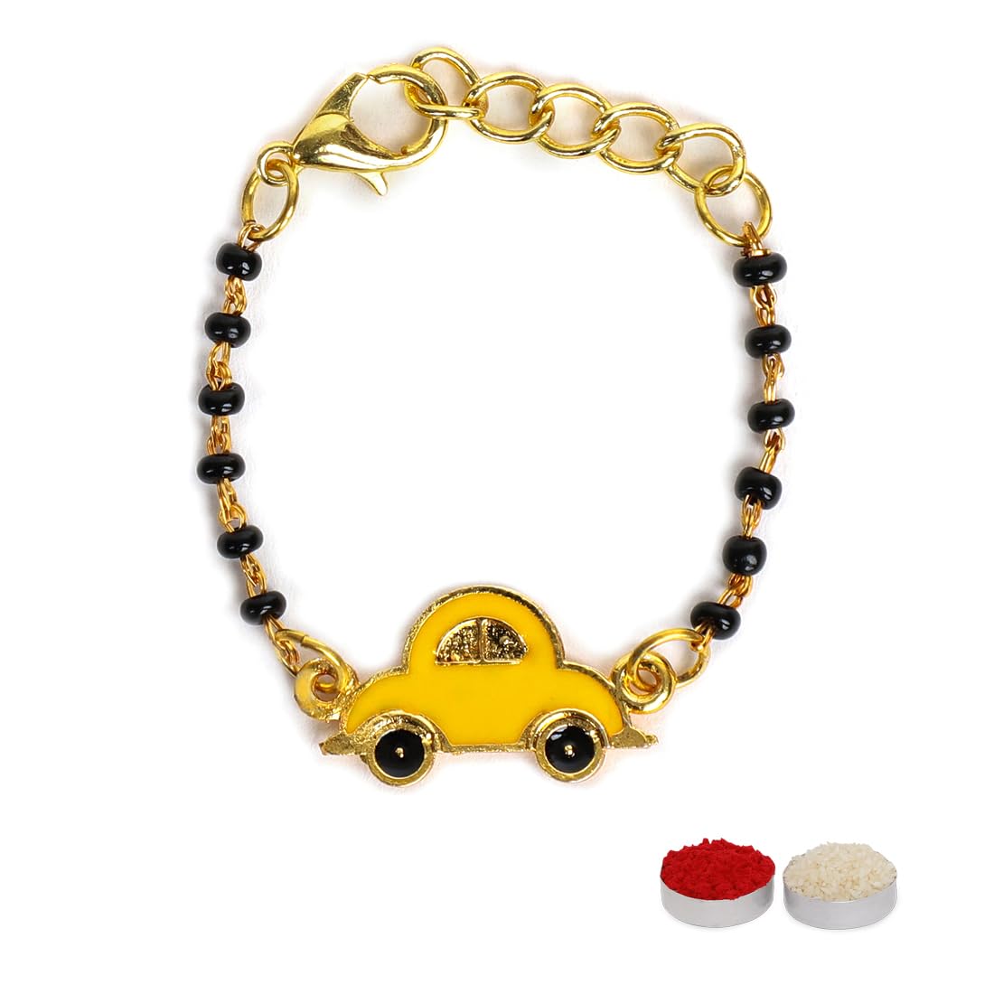 El Regalo 1PC Cute Kids Nazaria Rakhi for Little Brother - Kids Chrams Nazaria Rakhis for Babies/Toddlers with Roli Chawal, Rakhi Message Card in Rakhi Gift Box (Yellow Car Nazaria)