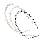 El Regalo Womens & Girls 3 Pcs Pearls Reheinstnes Hairbands Set- 3Pcs Wave Shape Headbands Pearls Rhinestones Inalid Fashion Hair Bands