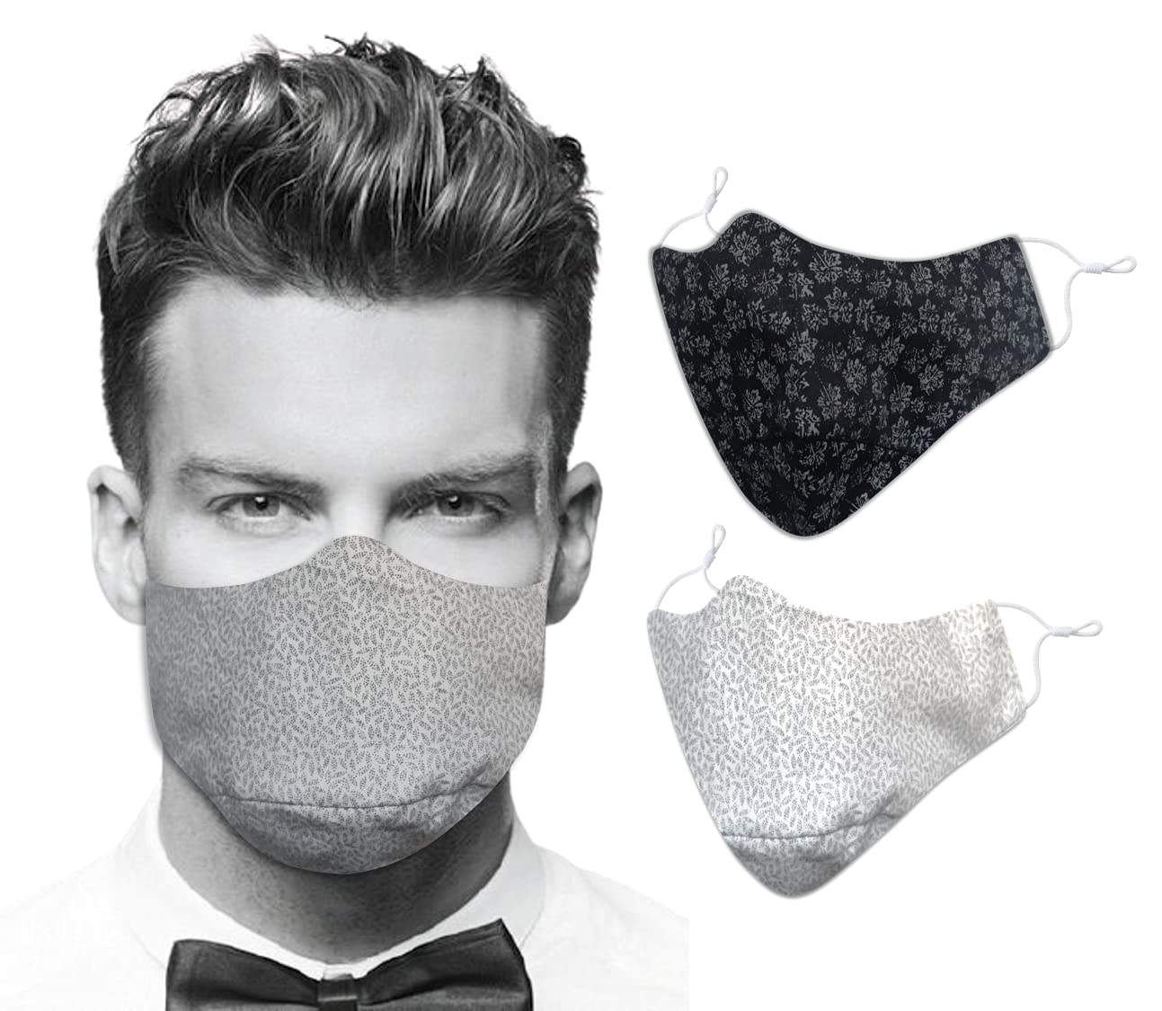 El Regalo 2 PCs of Premium Egyptian Giza Cotton Face Masks | Executive Prints Unisex 3 Layers Giza Cotton Reusable & Washable Face Masks With Adjustable EarLoop for Adults (Brown & Peachy Leaves)