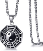 El Regalo Steel Silver Black Tai Chi Yin Yang Bagua Amulet Taoism Eight Trigrams Pendant Necklace for Men & Women