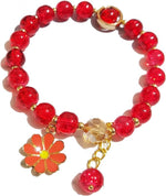 El Regalo 1 PC Dailsy Flower Sparkly Crystal Beads Tassel Bracelet for Girls/Teens/Women- Cute Crackle Beads Daisy Flower Stretch Bracelet (Red)