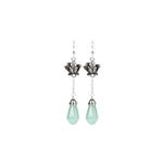 El Regalo Women's & Girl's Silvery Classical Lotus Faux Jade Tassel Earrings- Retro Ethnic Style Lotus Earrings in Antique Silver Finish