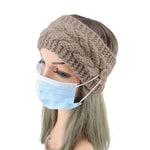 El Regalo 1 PC Unisex Knitted Winter Twist Warm Wool B lend Headband with Buttons for Face Mask Cover, Winter Designer Headbands for Unisex (Khakhi)
