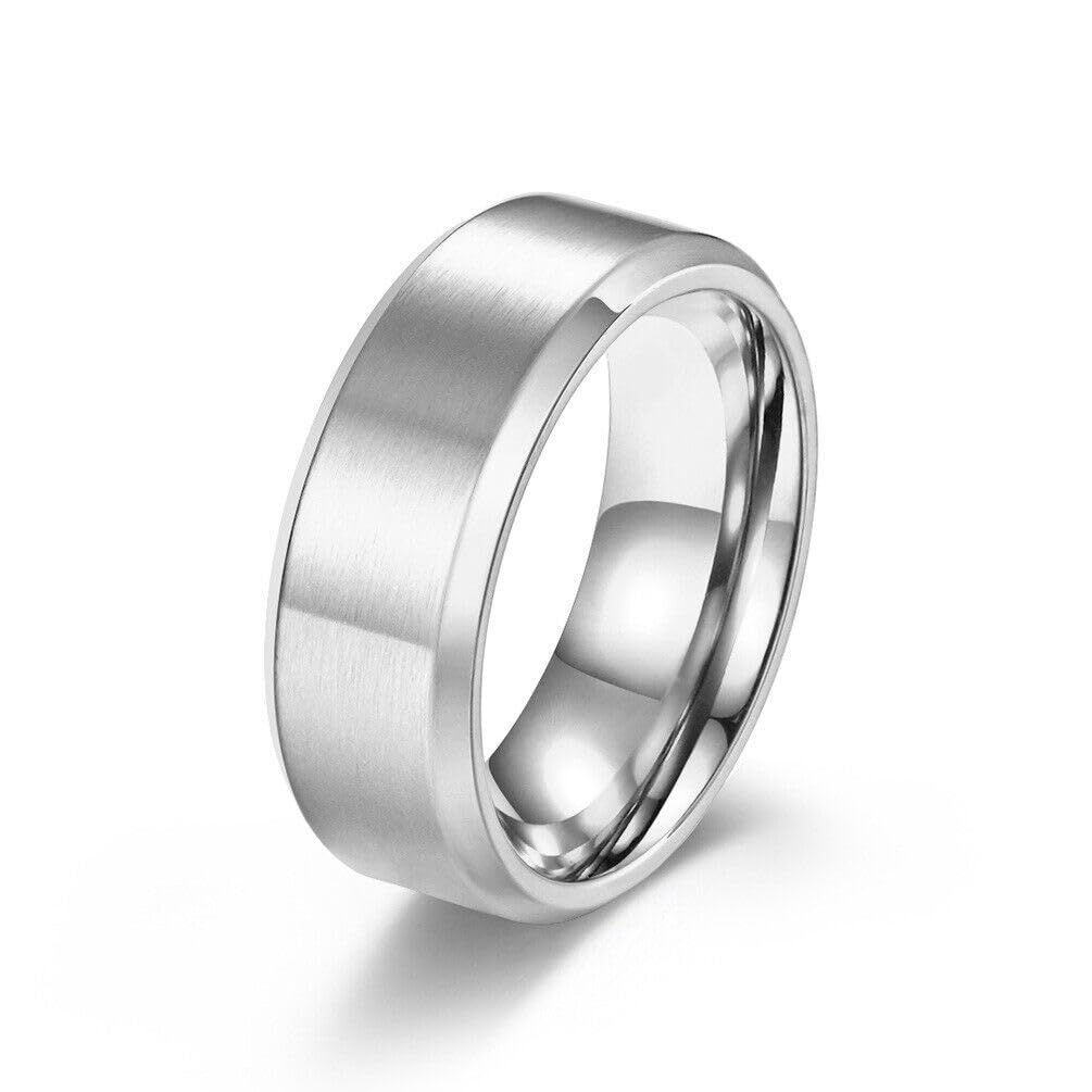 El Regalo Solid Stainless Steel 6mm Plain Classic Band Ring Comfort-Fit for Men Women- Anti Tarnish/Waterproof Plain Dome Stacking Simple Rings Bands Thumb Finger Ring (Silver Flat, 17)