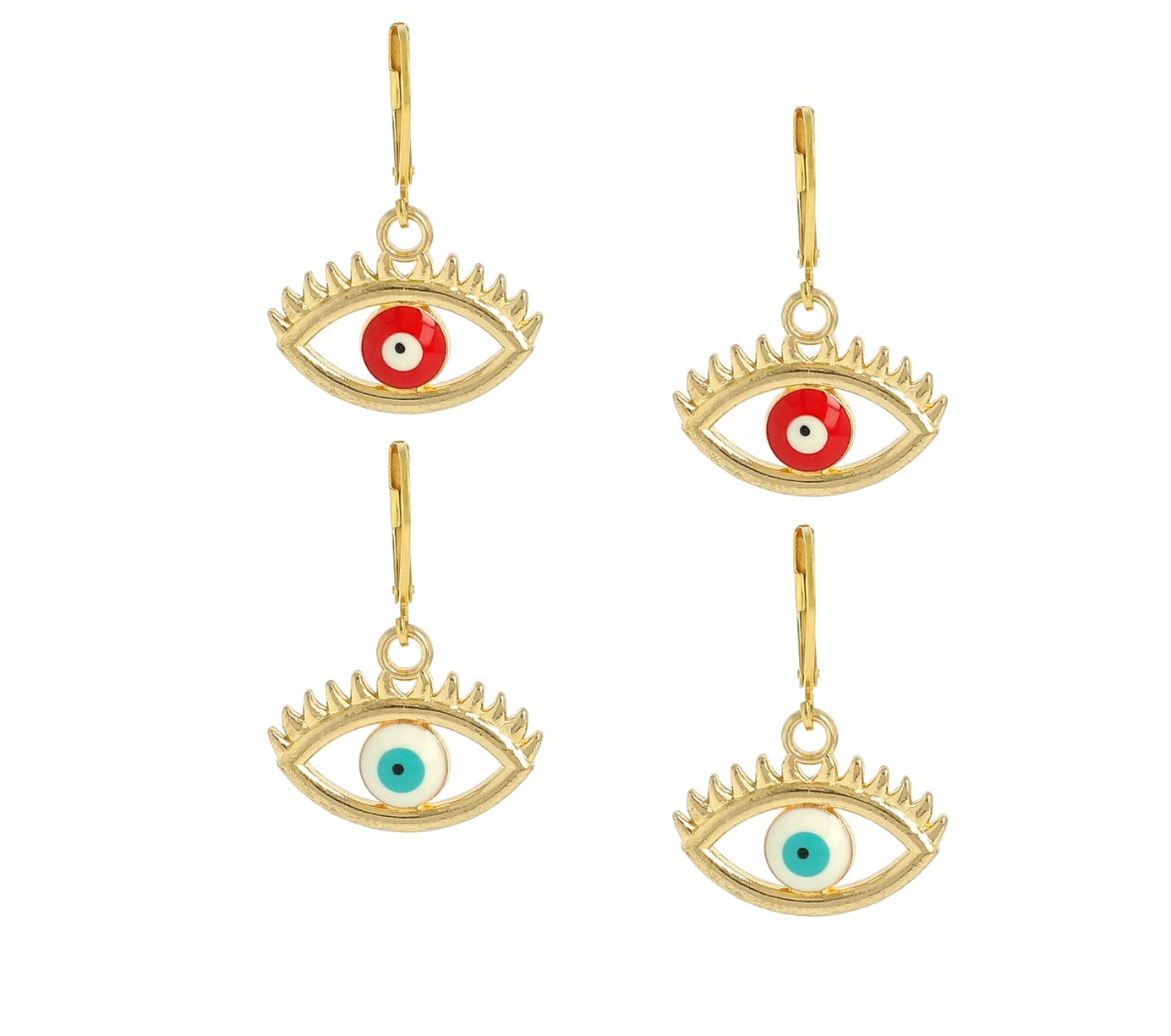 El Regalo 2 Pairs Fashion Evil Eye Enameled Golden Earrings for Girls & Women - Dainty Evil Eye Hypoallergenic Cute Earrings for Girls & Women (Option- 4)