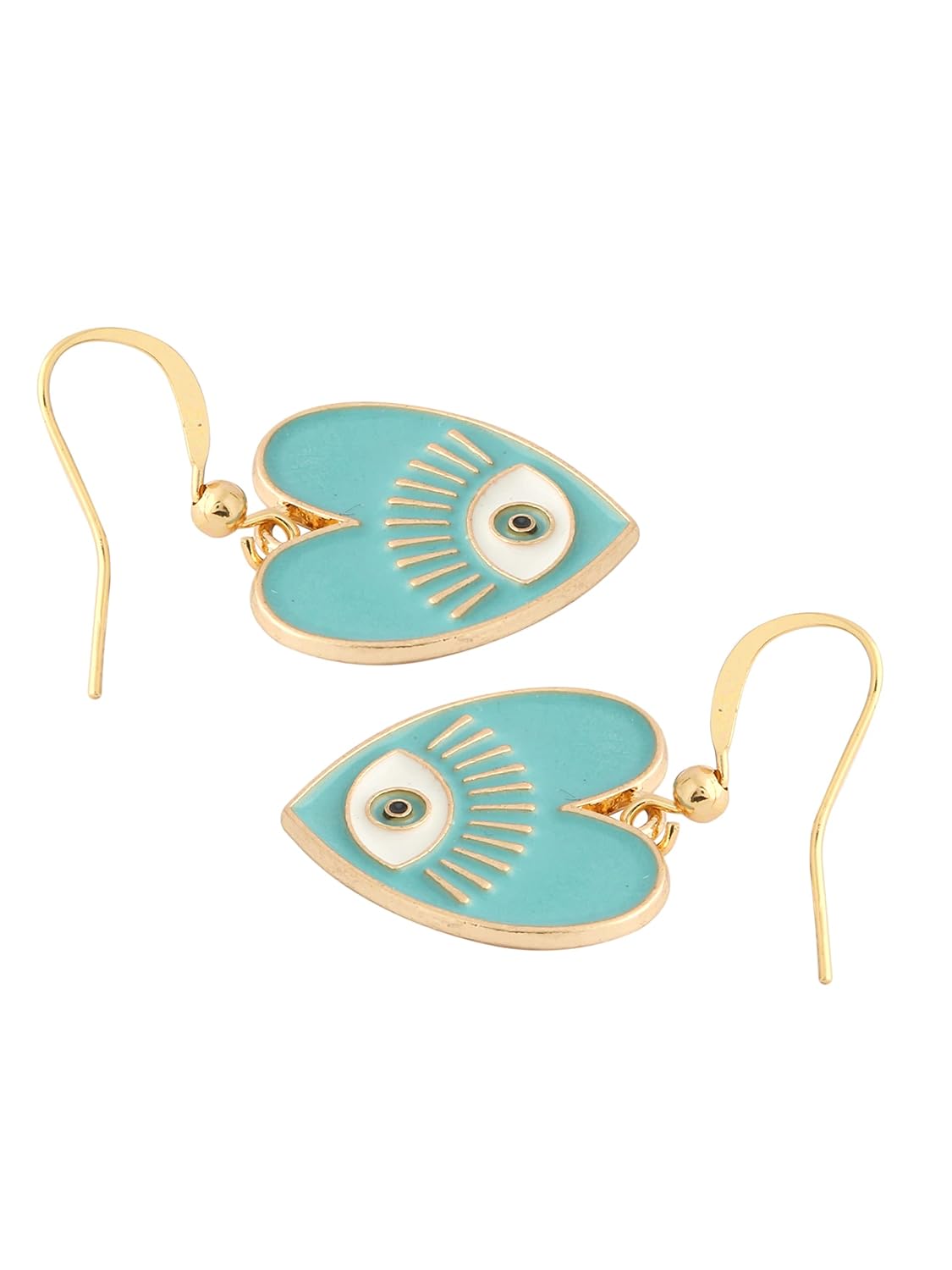 El Regalo 1 Pair Heart Evil Eye Enameled Hook Earrings - Dainty Evil Eye Hypoallergenic Heart Earrings for Girls & Women (Light Blue Heart Evil Eye)