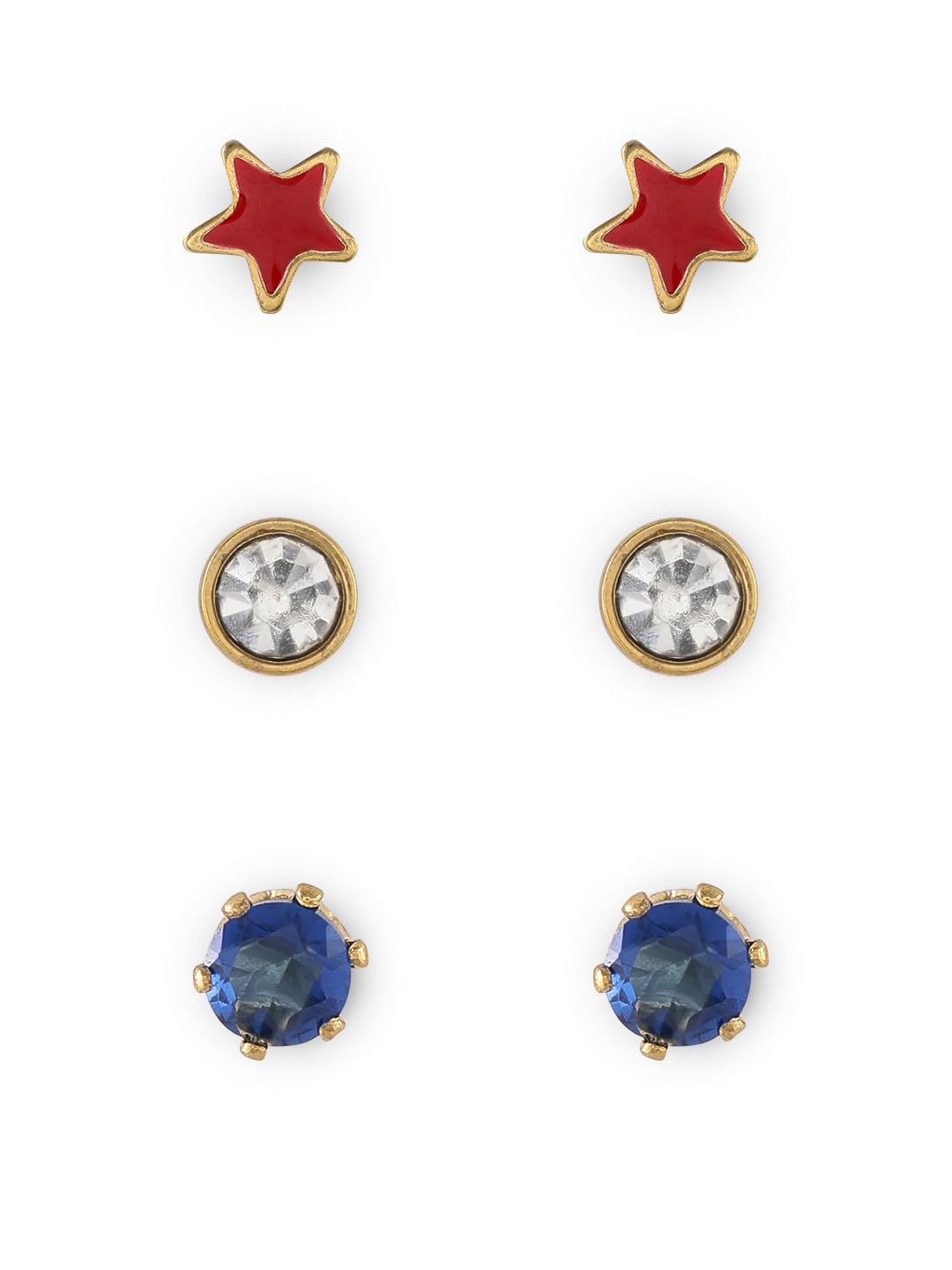 El Regalo 3 Pairs Cute Stainless Steel CZ Stud Earrings Combo for Kids/Girls/Teens/Women - Stars, Heart, Flower, Butterfly, Disco Ball, Stones - Hypoallergenic Flatback Earrings (Style-8)