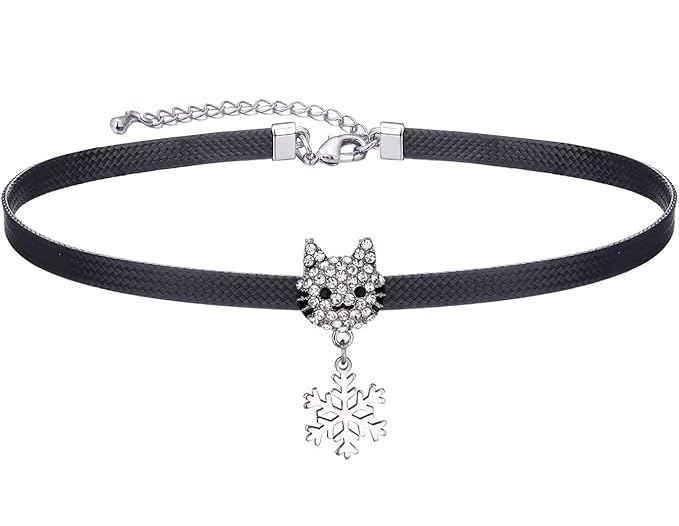 El Regalo Elegant Pendant Choker Necklace for Girls & Women- Stylish CZ Heart, Pearl, Cat, Bee & Flower Pendant Necklace (CZ Cat Snowflake)