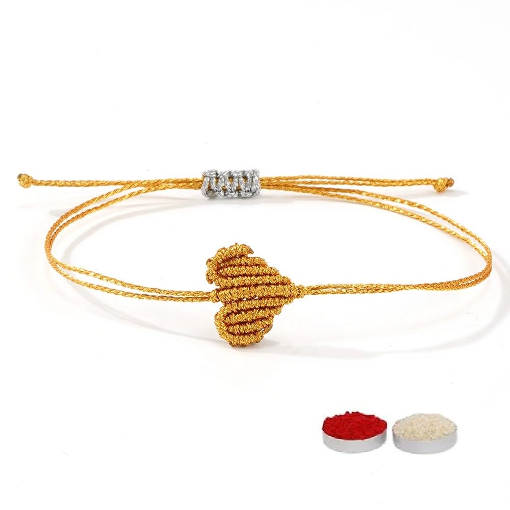 El Regalo Simple Heart Bracelet Rakhi for Brother - Handwoven Adjustable Macrame Rakhi with Roli Chawal | Minimalist Rakshabandhan Bracelet for Bhai in Elegant Rakshabandhan Box (Toasted Caremel)