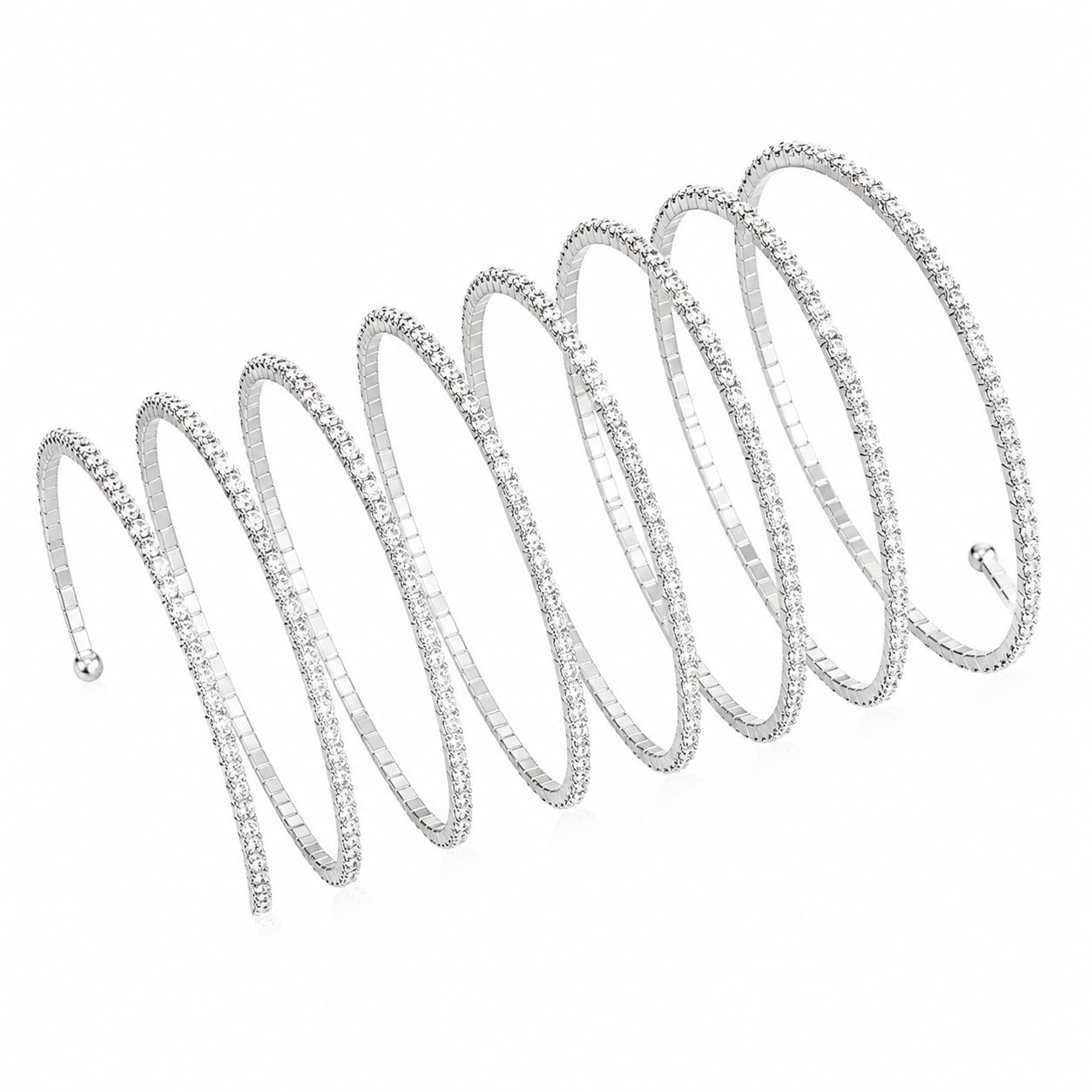 El Regalo Multi Layer Spiral CZ Armlet Cum Bracelet for Women & Girls | Adjustable Upper Arm Bracelet & Wrist Wrap Bangle | Gold Plated Crystal Spiral Arm Cuff | Party, Wedding & Western Jewelry (White)