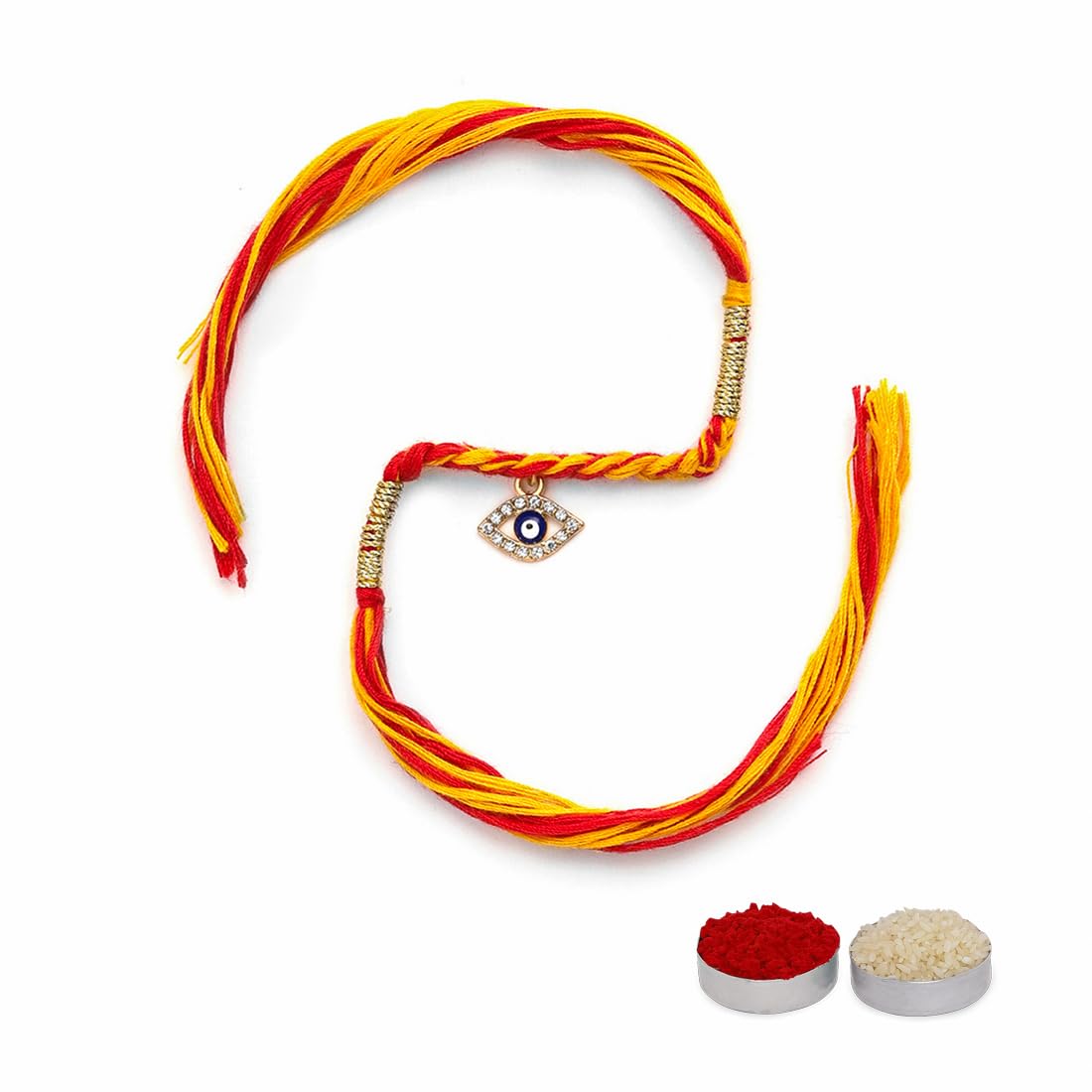 El Regalo 1 PC Moli Rakhi for Bhaiya - Rakshabandhan Moli Charms Rakhi with Message Card & Roli Chawal Shagun in Rakhi Box (Evil Eye Moli Rakhi-3)